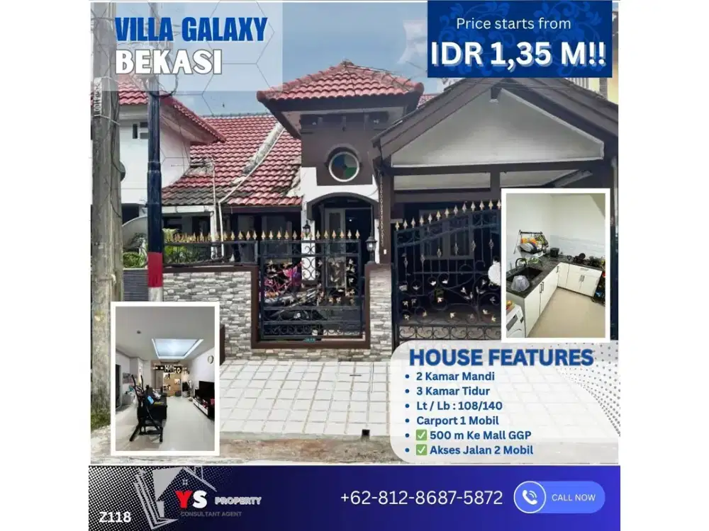 Rumah 1,5 Lantai Siap Huni di Villa Galaxy – Dekat GGP Mall, Harga 1,35 M Z118