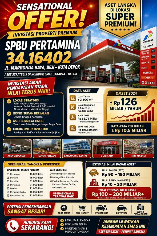 DIJUAL TANAH BONUS USAHA SPBU AKTIF DI MARGONDA, KOTA DEPOK.