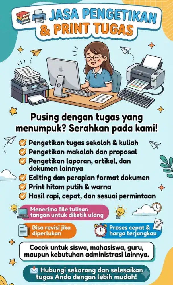Jasa pengetikan dan print tugas