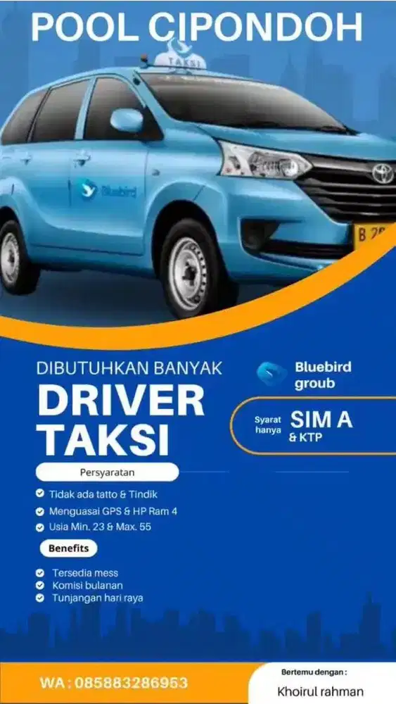 Lowongan Driver taksi online langsung kerja