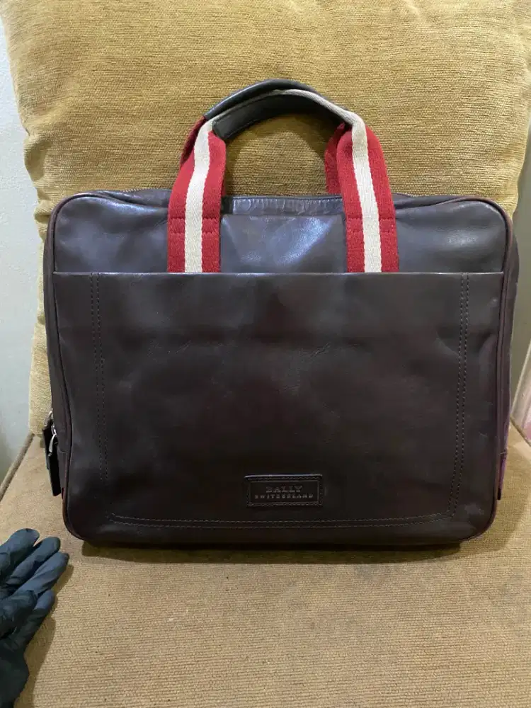 Tas laptop kerja briefcase bally brown leather original