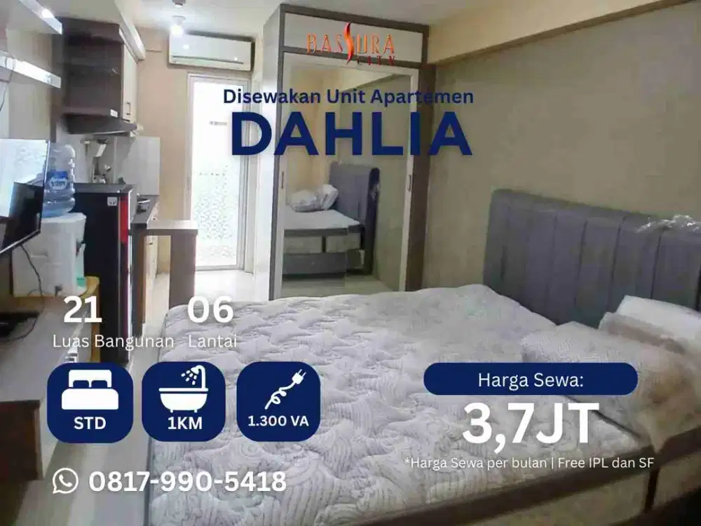 Sewa Studio Furnished ada water heater apartment Bassura City tower Dahlia