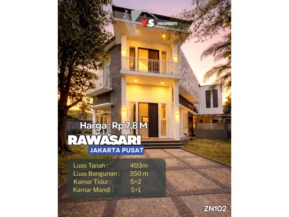 Rumah Hoek Mewah Rawasari Jakarta Pusat LT 403M² Dalam Komplek One Gate - Siap Huni Zn102