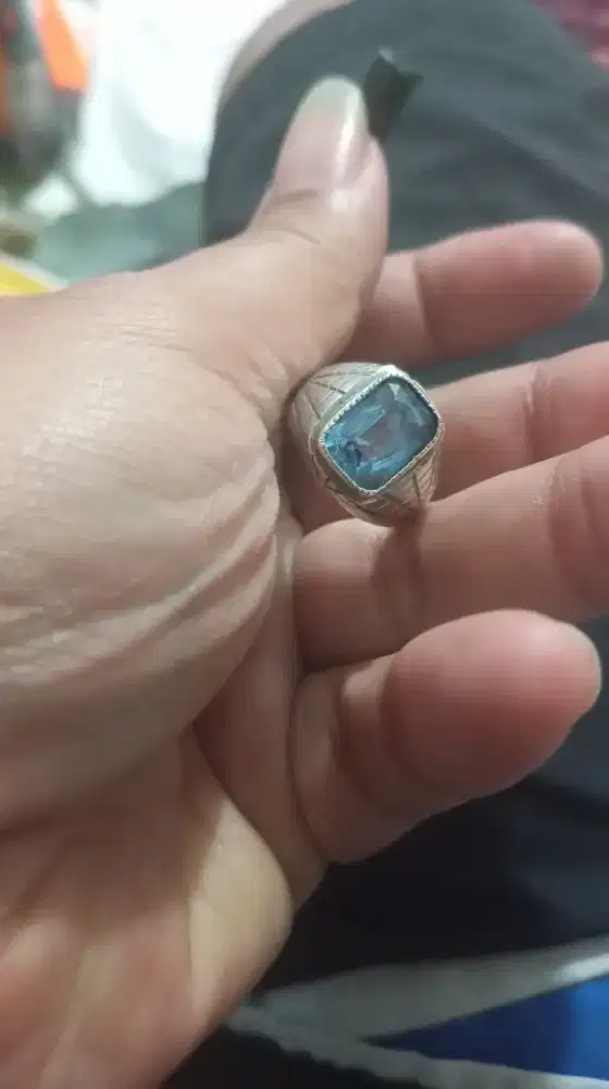Cincin perak batu blue topaz
