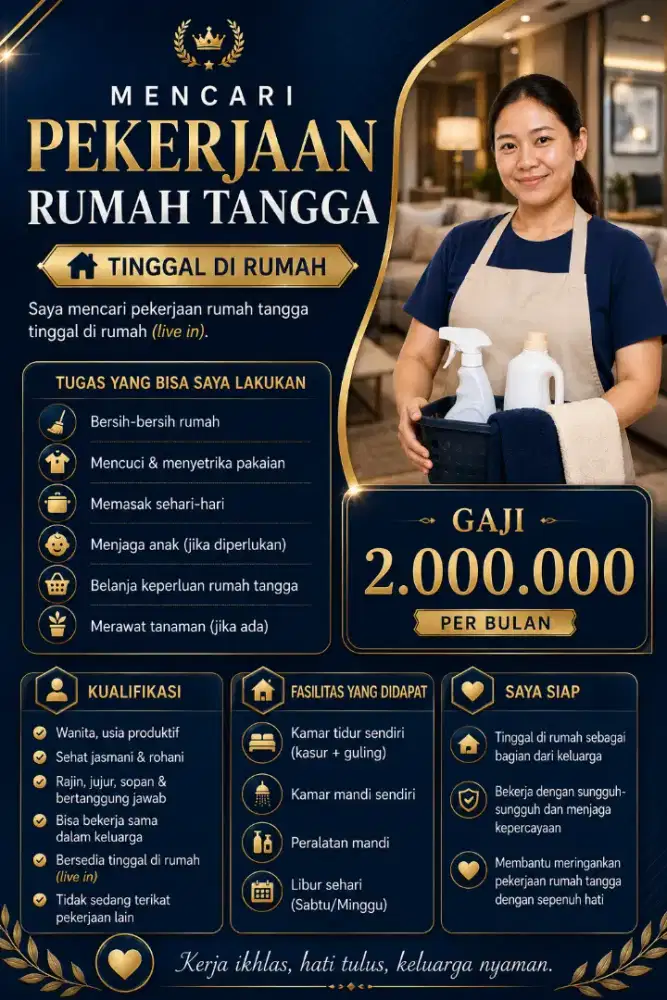 Dibutuhkan ART, Kerja tinggal