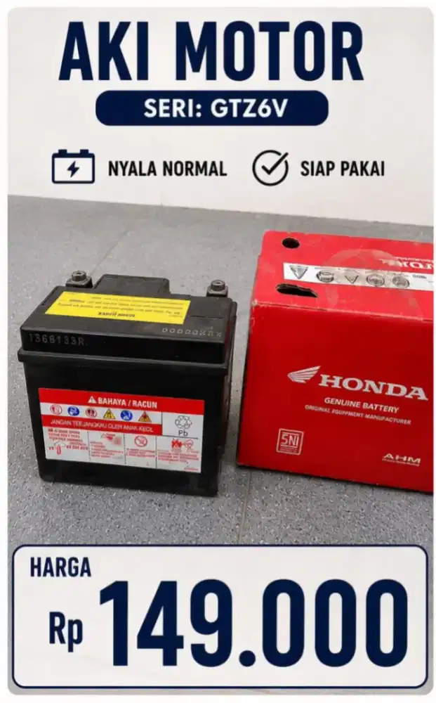 Aki Motor Honda GTZ6V Original AHM Siap Pakai