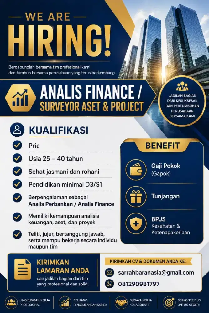 DiButuhkan Credit Analyst Finance/Surveyor
