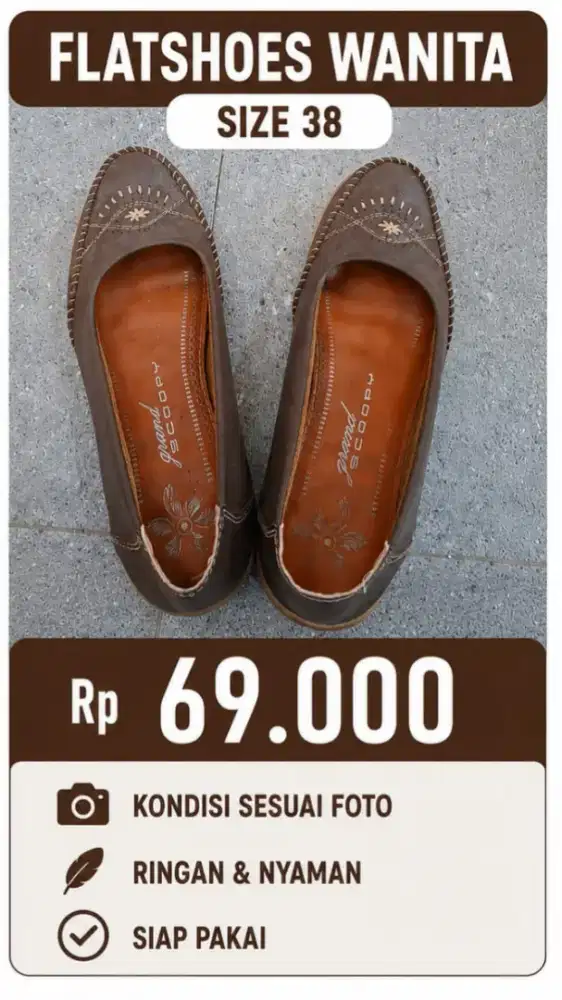 Flatshoes Wanita Size 38 Ringan & Nyaman