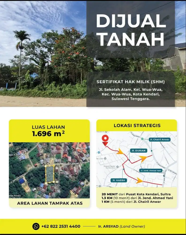 DIJUAL TANAH MURAH SHM LOKASI STRATEGIS DI KOTA KENDARI!