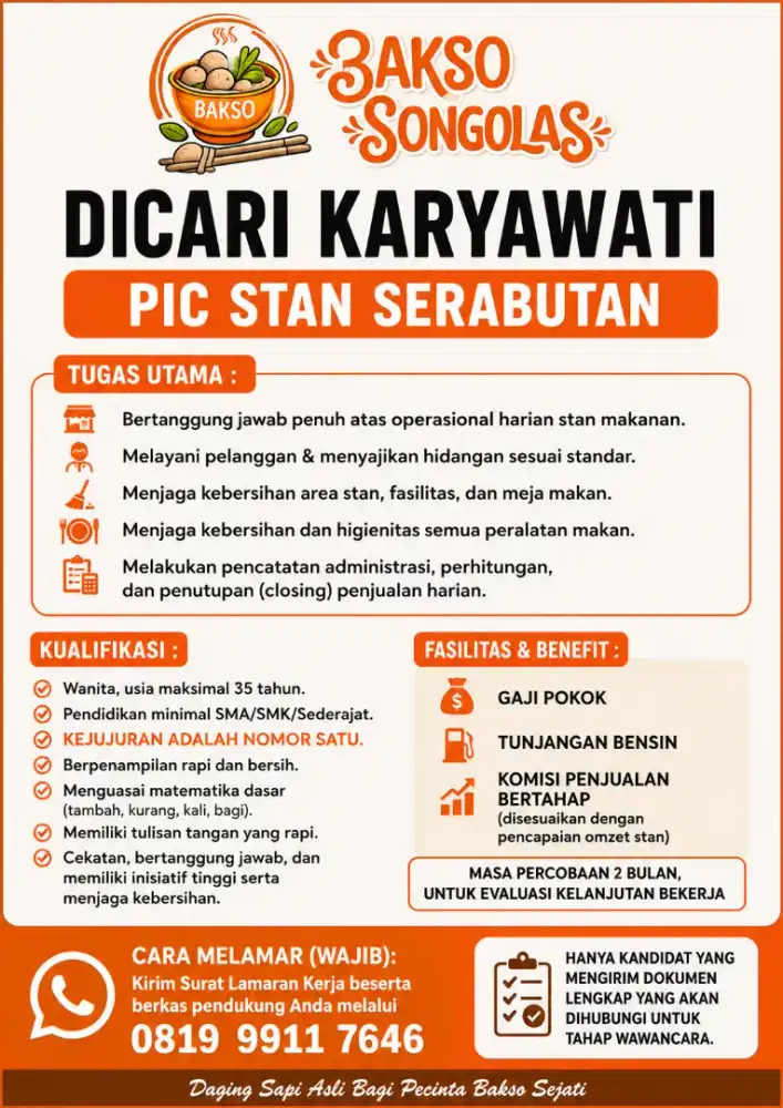 Di Cari Penjaga Stand Bakso