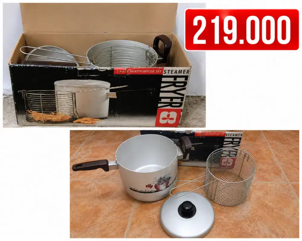 Panci Penggorengan Deep Fryer Serbaguna Lengkap 3 Pcs + Box
