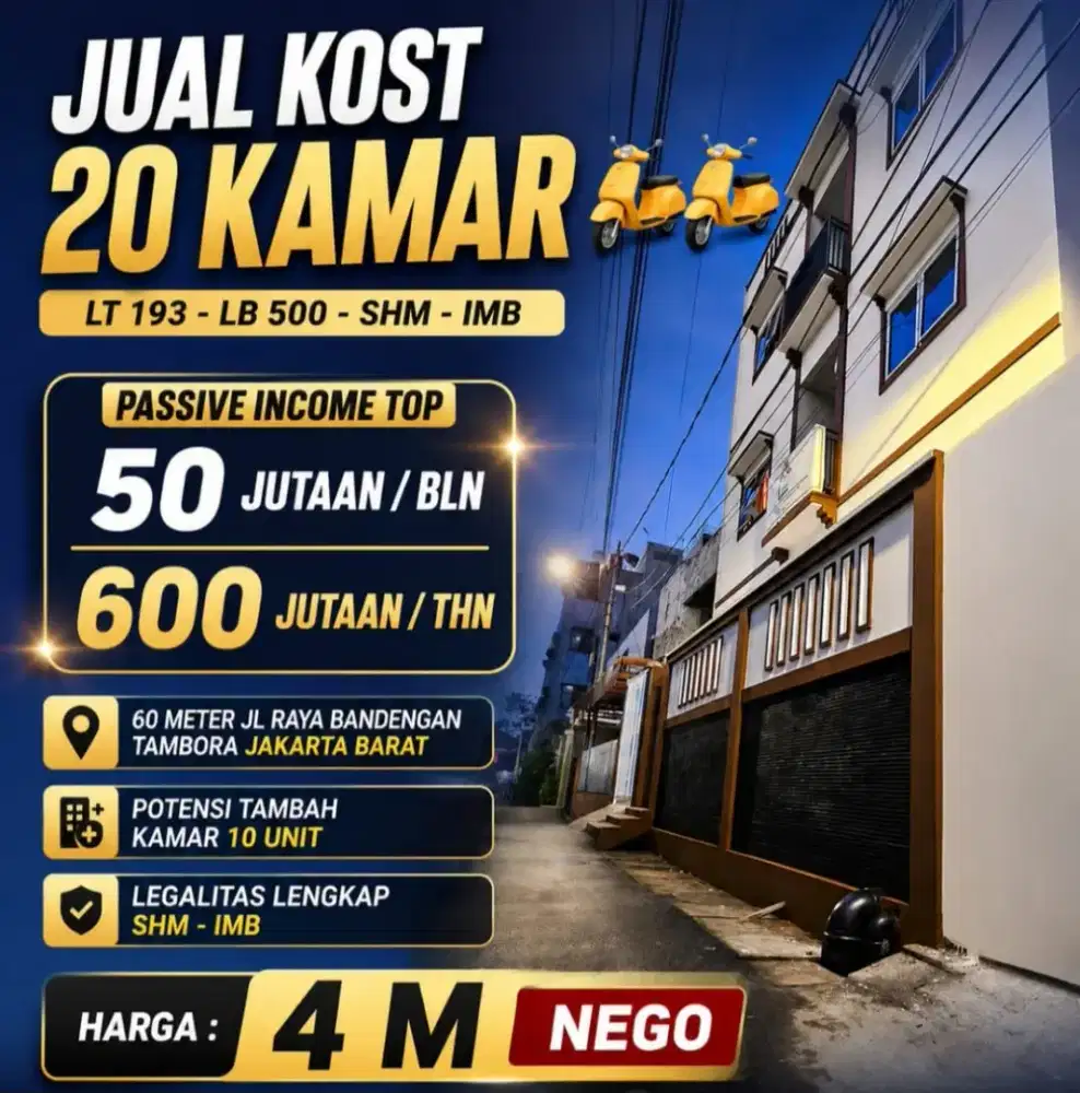 JUAL KOST KOSAN AREA PEKOJAN TAMBORA JAKARTA BARAT