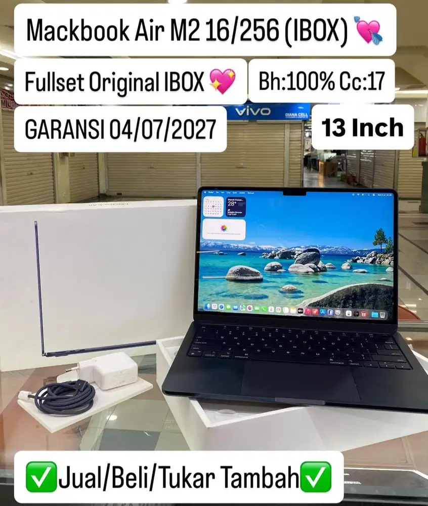 Macbook Air M2 16/256 Gb Midnight Resmi Ibox