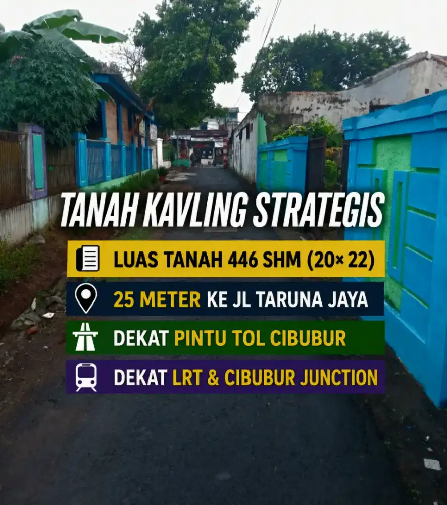 JUAL CEPAT TANAH KAVLING DEKAT PINTU TOL CIBUBUR CIRACAS JAKARTA TIMUR