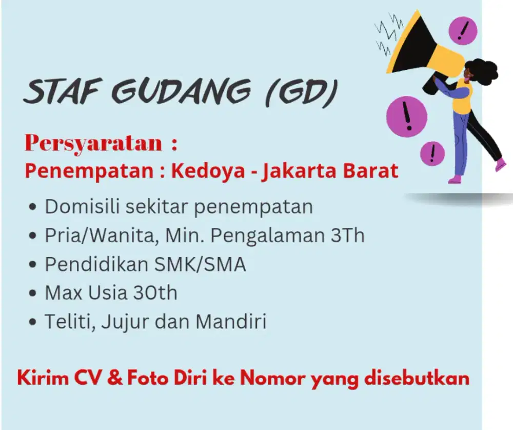 STAF Gudang, siap langsung kerja