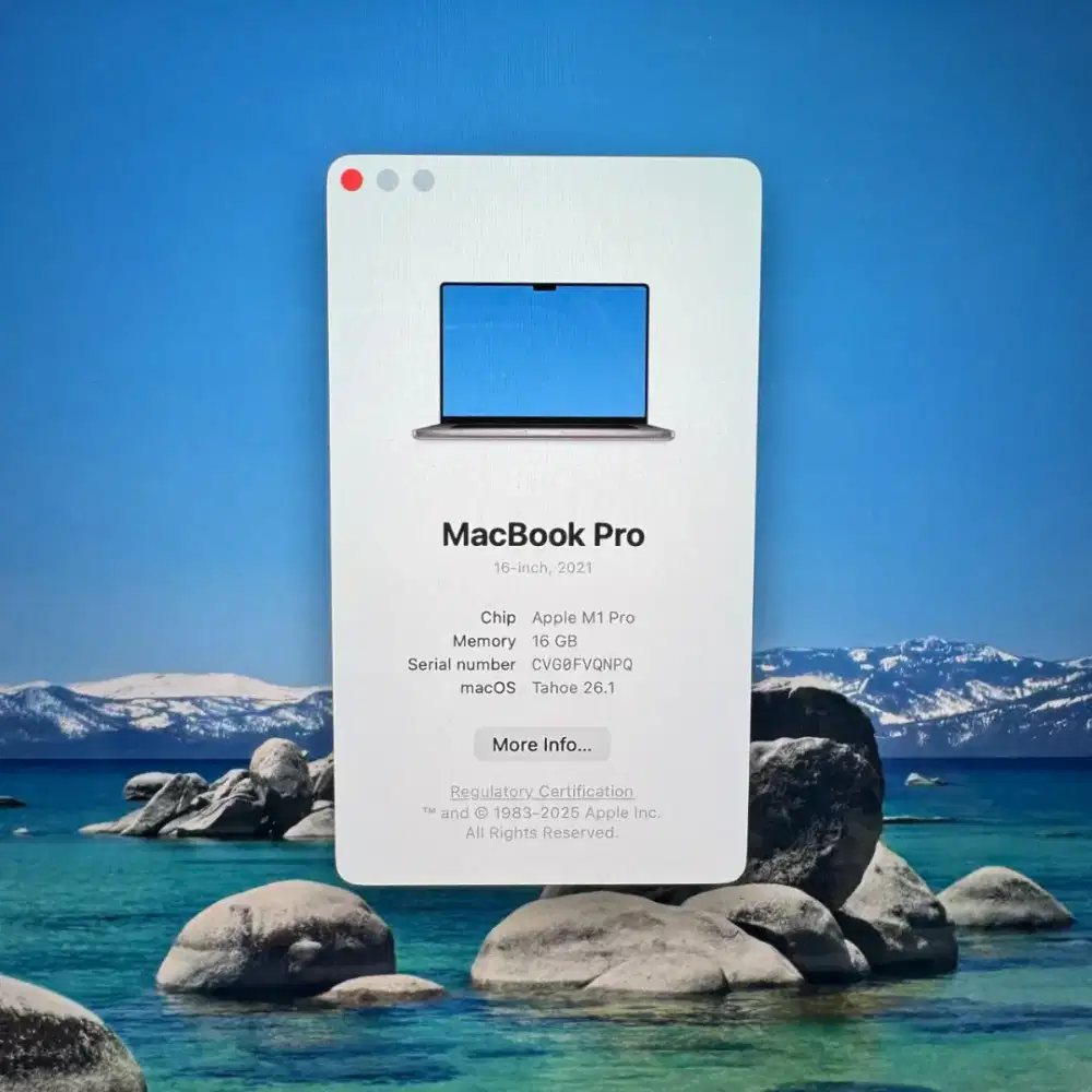 Macbook M1 Pro layar 16 inch Ram 16 Ssd 512 Space Grey Full set mulus