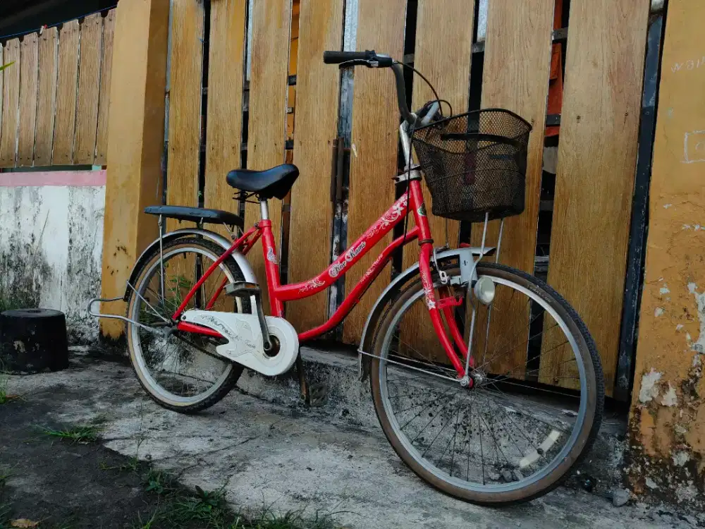 Sepeda keranjang Wim Cycle Fioe Rams UK 24 merah normal