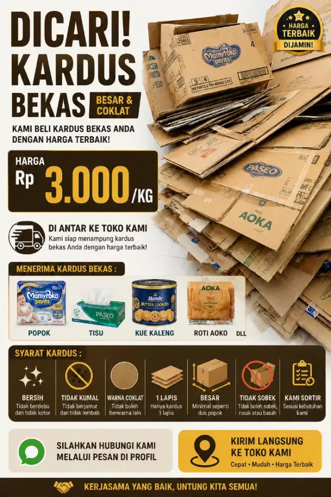 Di cari kardus bekas popok ,tisu ,kue kaleng dll