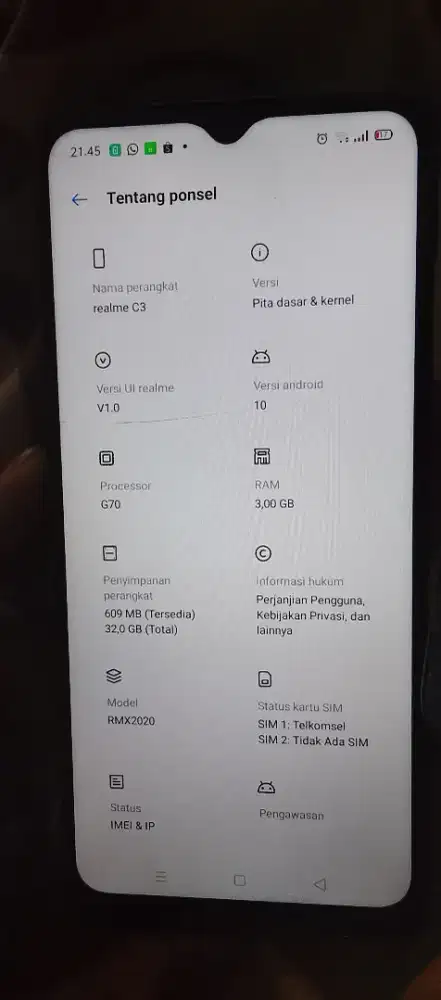 Realme c3 3/32 , lengkap kotak , charger