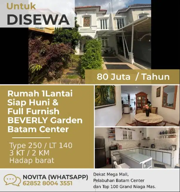 Rumah 1Lantai Siap Huni & Full Furnish BEVERLY Garden Batam Center.