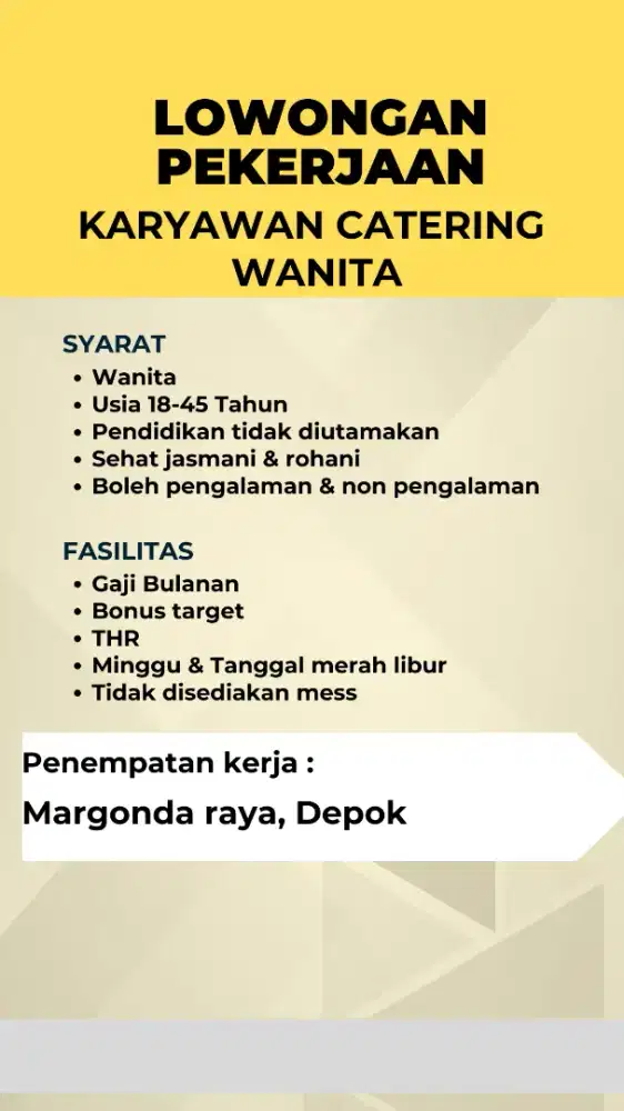 Lowongan kerja karyawan catering wanita depok