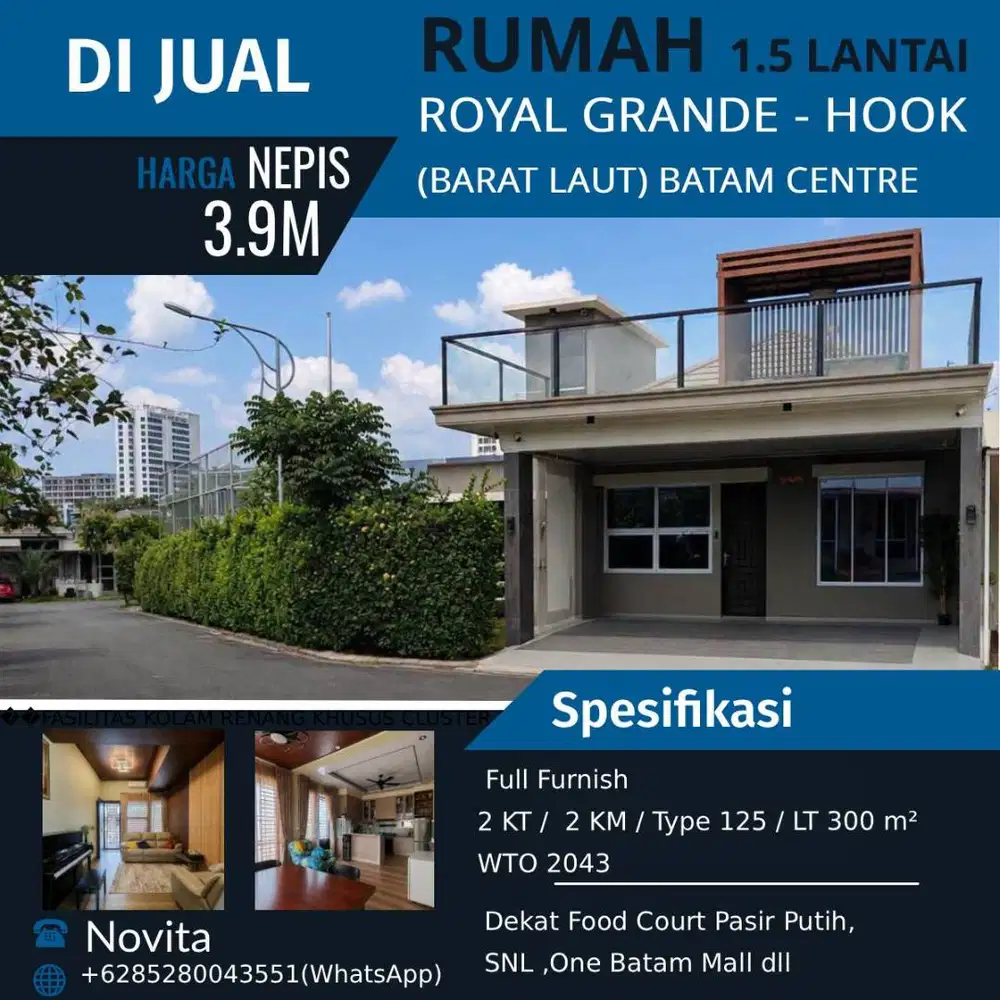 Rumah Hook 1.5Lantai ROYAL GRANDE ( Hadap Barat Laut) Batam Centre.