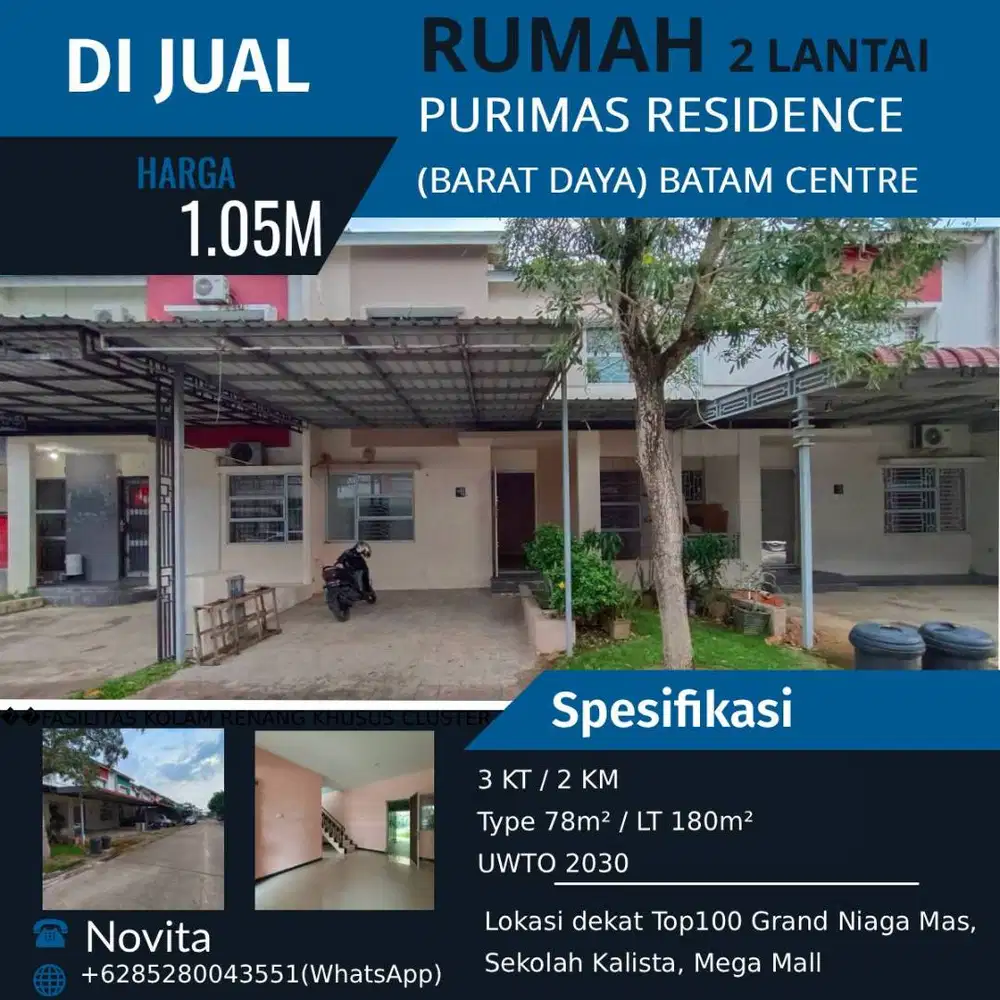 Rumah 2 Lantai Standard Developer PURIMAS RESIDENCE 2, Batam Center.