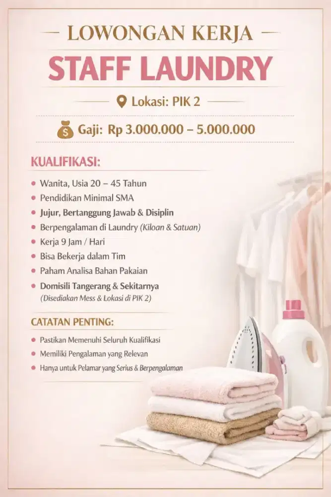Lowongan Kerja Staff Laundry PIK2
