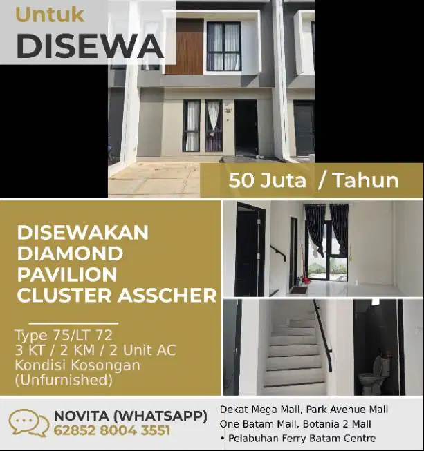 DISEWAKAN RUMAH – DIAMOND PAVILION CLUSTER ASSCHER