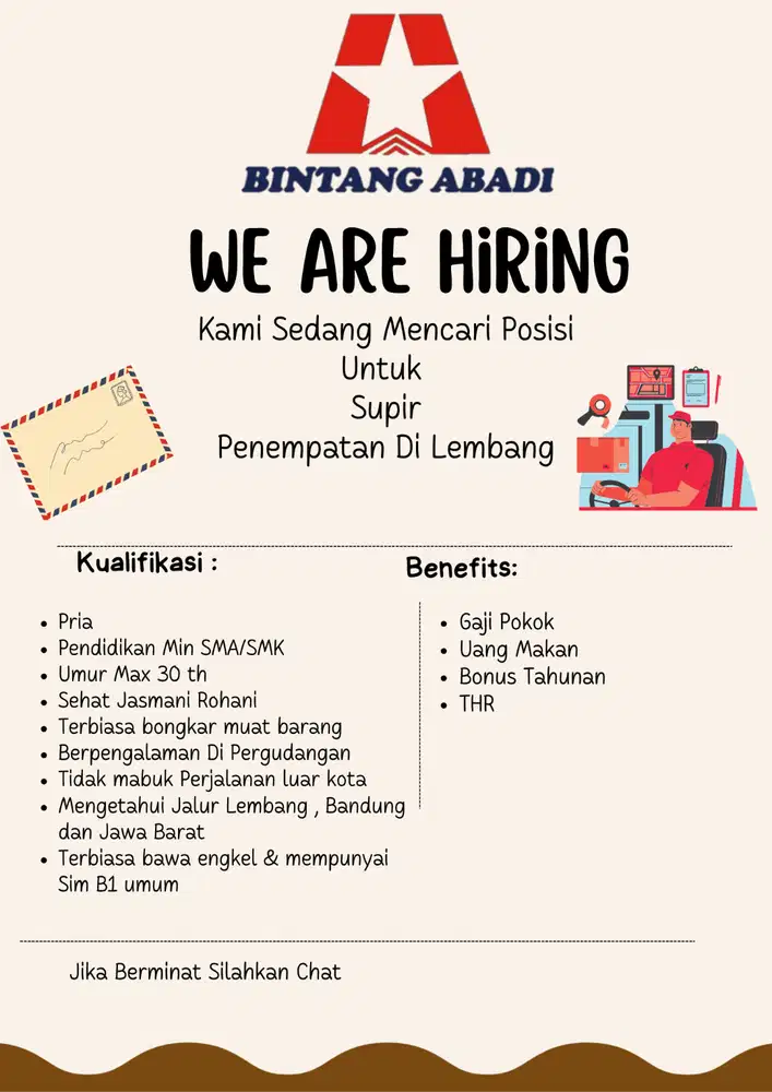 Lowongan Driver Pengiriman dan Staff IT