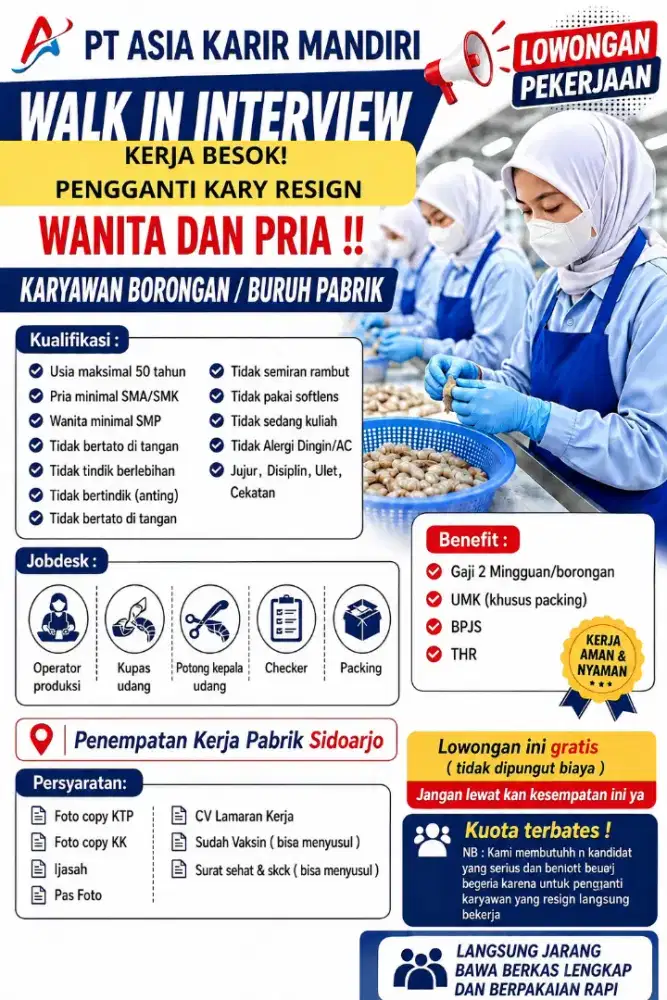 Lowongan kerja pabrik udang Sidoarjo