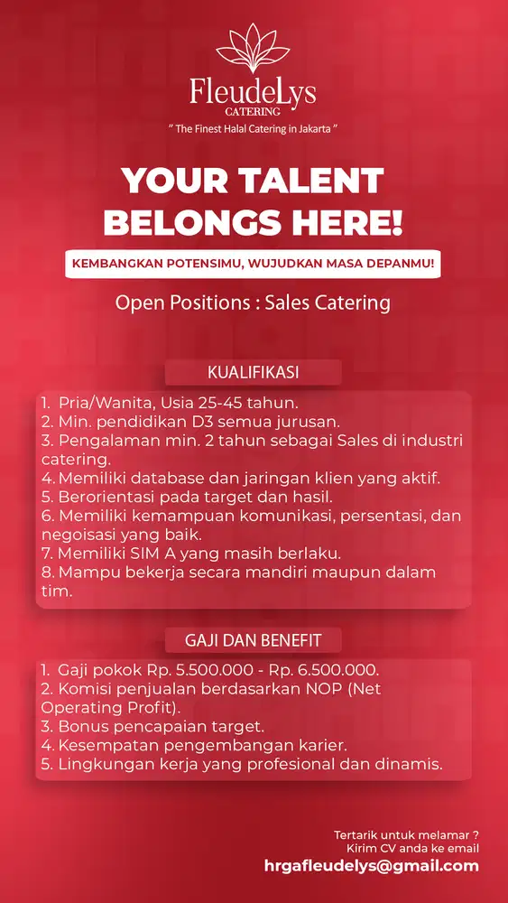 We Are Hiring Sales Catering