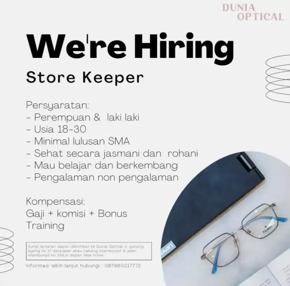 Di butuhkan karyawan/karyawati optik