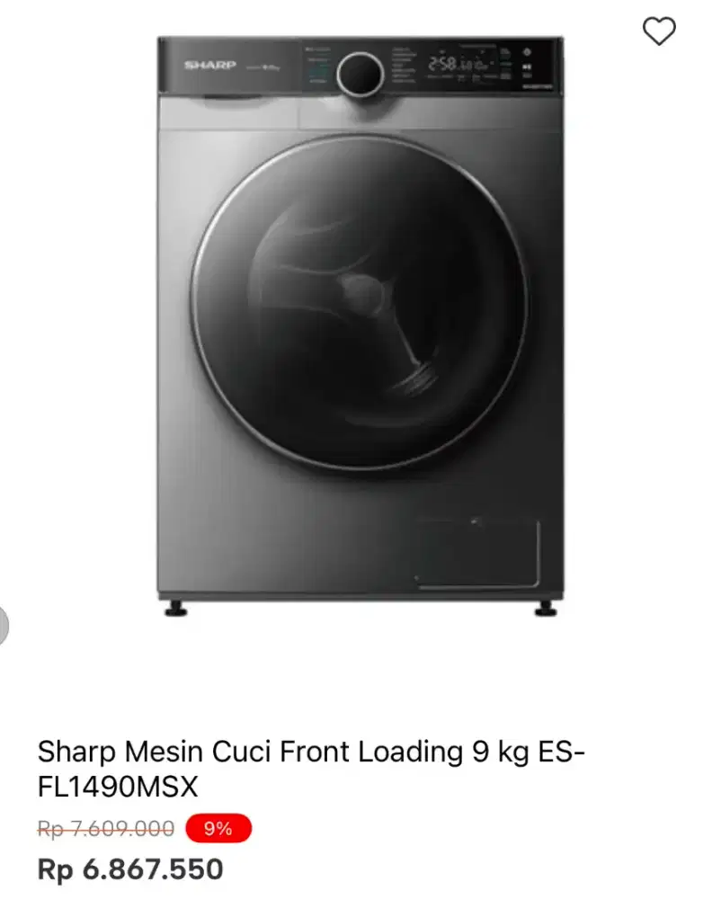 MESIN CUCI FRONT LOADING SHARP 9KG ES-FL1490MSX