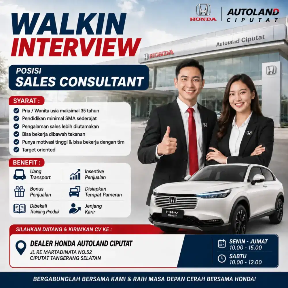 Dibutuhkan sales mobil honda