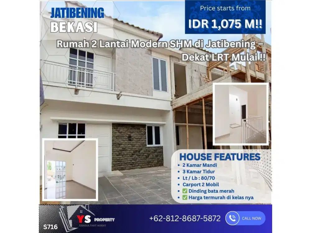 Rumah 2 Lantai Modern SHM Dekat LRT di Jatibening – Mulai 1,075M!