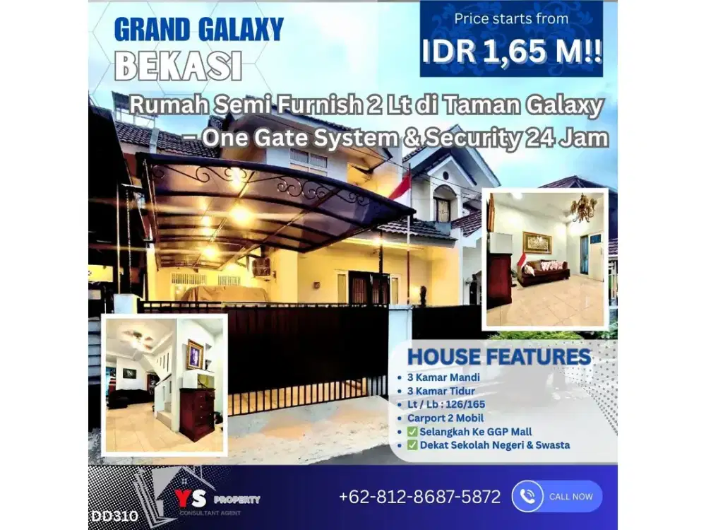 Rumah 2 Lantai Taman Galaxy dekat GGP – 3KT, Harga 1,65 M Nego DD310