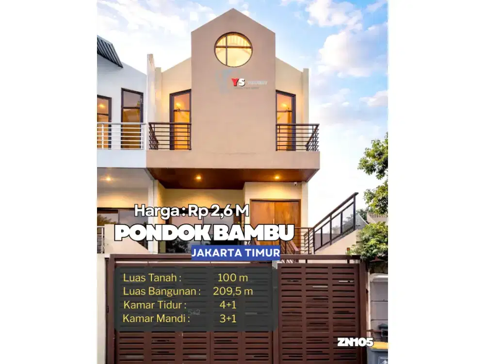 Rumah 3 Lantai Pondok Bambu Duren Sawit 4+1 KT SHM Semi Furnished Siap Huni ZN105