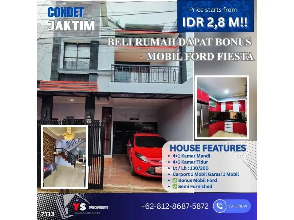 Rumah Bagus Siap Huni di Condet + BONUS Mobil Ford Fiesta! Harga Nego! Z113