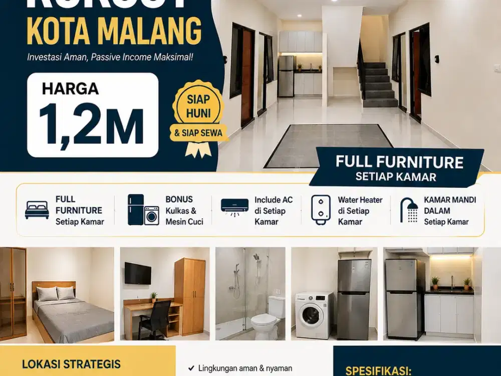 Rukost Kota Malang 1,2M Sudah Full Furnished Dekat Kampus UB dan UIN