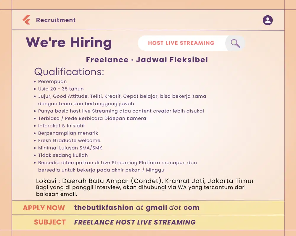 Lowongan Freelance Host Live Streaming