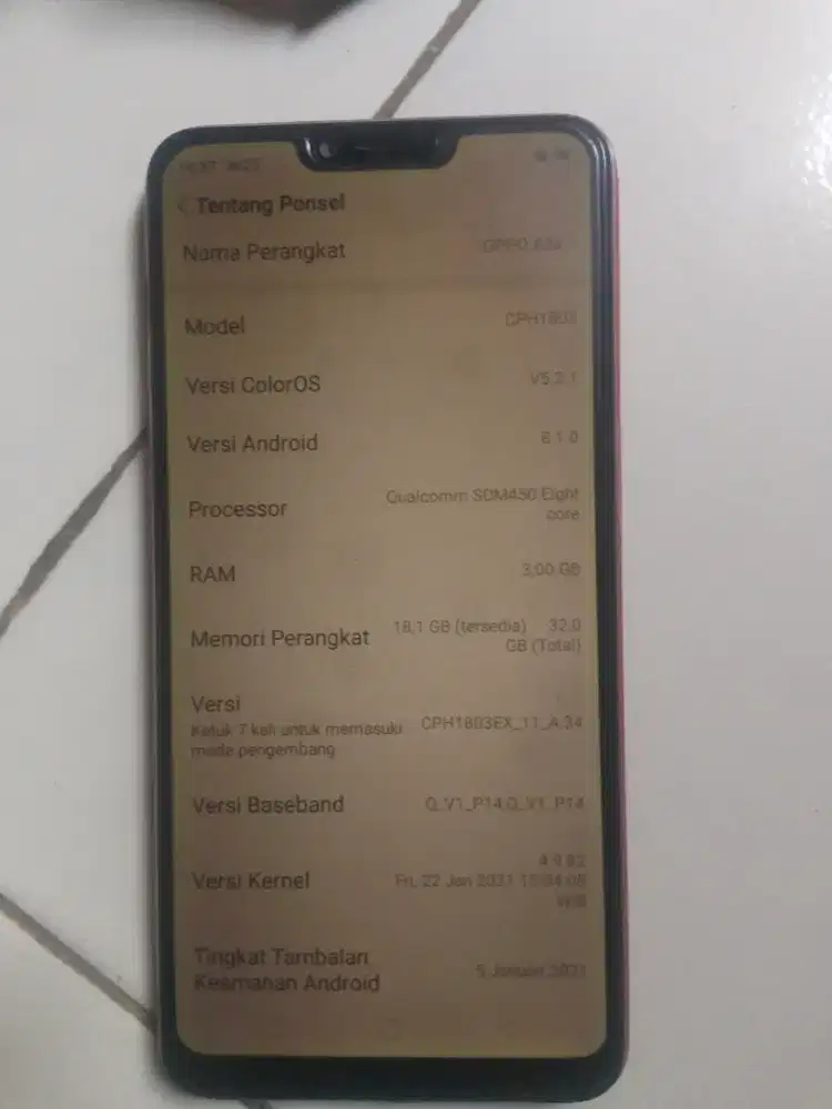 Oppo a3s lengkap tanpa charger ram 3/32 asli bukan kw