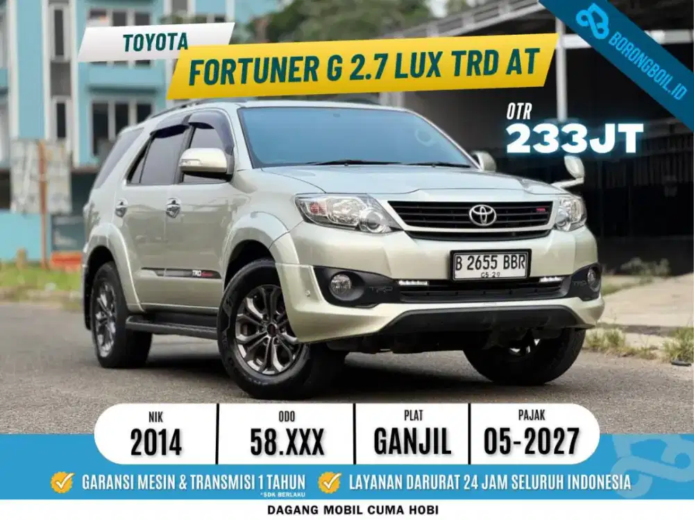 Verry low km Toyota Fortuner G 2.7 At trd lux 2014 Bensin