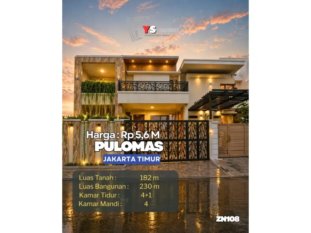 RUMAH MEWAH DI PULOMAS – JAKARTA TIMUR  Bangunan 2023, desain modern, siap huni (semi furnish) ZN108
