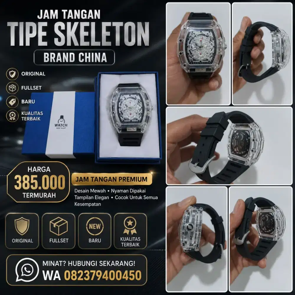 Jam Tangan Skeleton Original Masih Baru, Tahan Air, Fullset