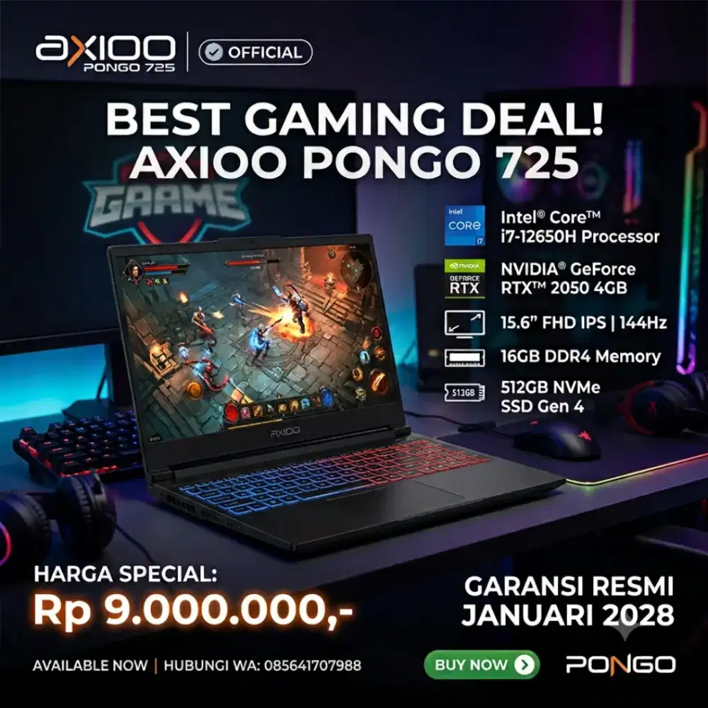 Axioo Pongo 725 Core i7 Gen 12650H RTX 2050 4GB 16/512
