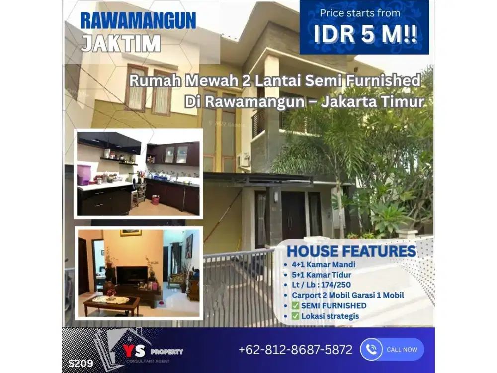 Rumah Mewah Semi Furnished di Rawamangun, Lokasi Super Strategis! S209