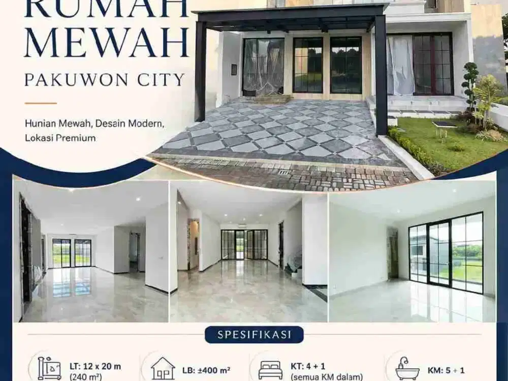 RUMAH MEWAH NEW GRESS SIAP HUNI DI GRAND ISLAND, PAKUWON CITY - SURABAYA

Row jalan sangat Lebar

LT 12 x 20 - 240 m²
LB  ±400 m²
KT 4 + 1 ( KM dalam )
KM  5 + 1
Hadap Utara 
Carport 3
Listrik 5.500 Watt
SHM (Bisa KPR)
 Harga: 8,5 M nego tipis

Best Deal