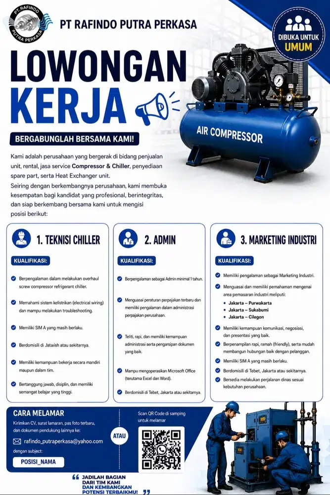 Lowongan Kerja Teknisi, Admin, & Marketing/Sales