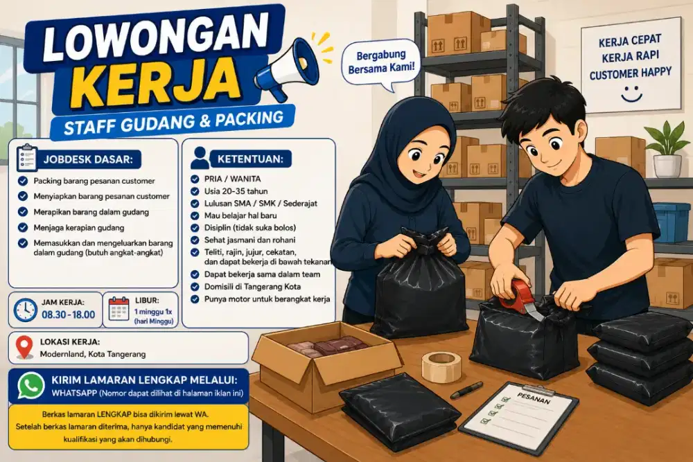 LOWONGAN KERJA PACKING & GUDANG ONLINE SHOP KOTA TANGERANG